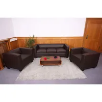 3-1-1 Sofagarnitur Lille, Couchgarnitur Loungesofa, Kunstleder coffee
