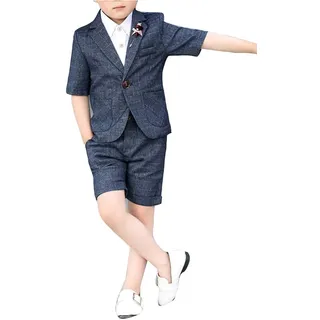 Junge Sommer Host Blume Junge Hochzeit Kurze 3 Stück Anzüge Blazer Shirt mit Hose GrauBlau 130 - 130
