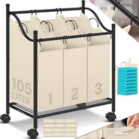 Kesser KESSER® Wäschekorb Wäschesammler Wäschesortierer mit abnehmbaren Stofftaschen Wäschebox mit 12 Waschhinweisen 360° Rollen mit Bremse Wäsche-Sortiersystem Wäschewagen