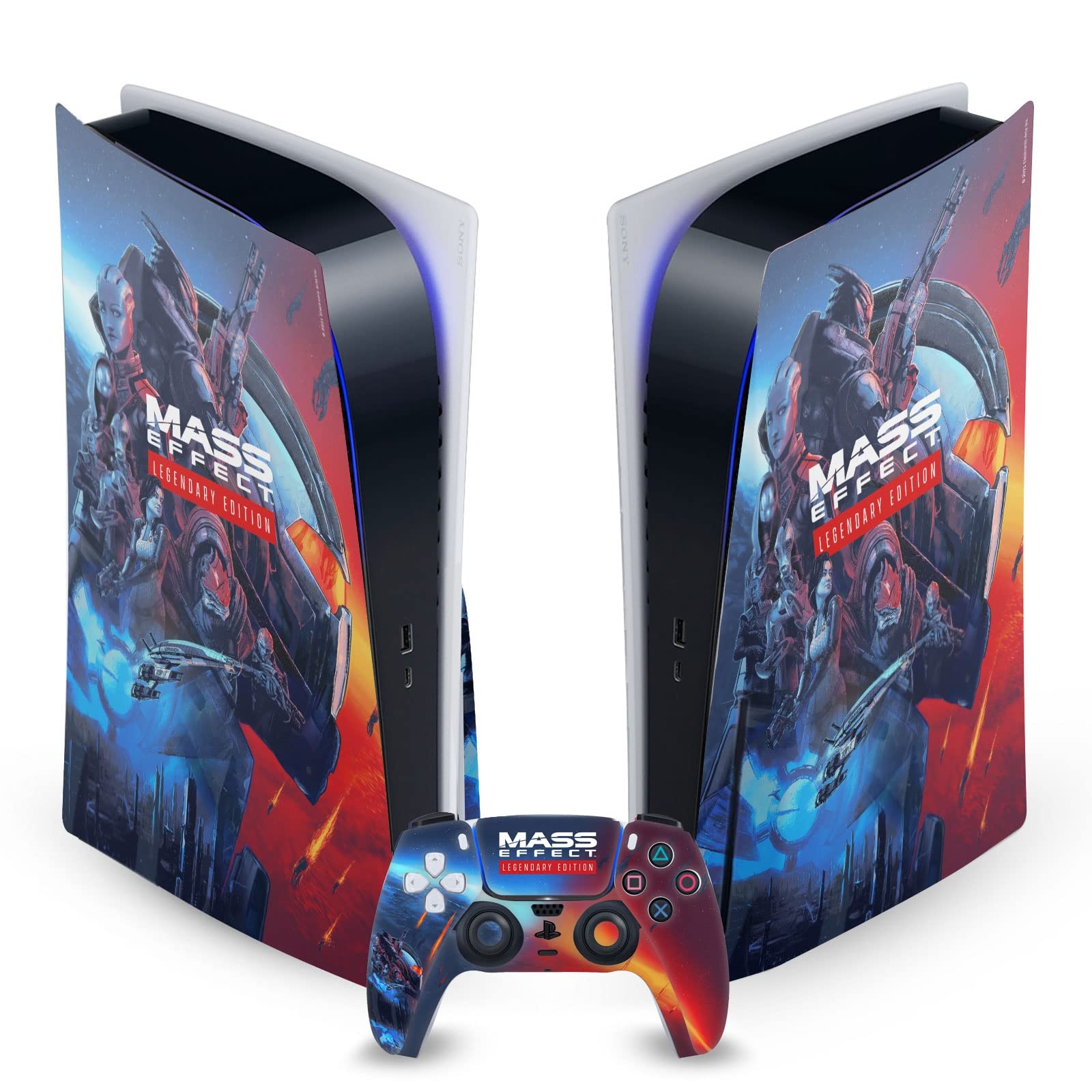 Head Case Designs Offizielle EA Bioware Mass Effect Schlüsselkunst Legendäre Grafiken Vinyl Frontplatte Haut Gaming Aufkleber Abziehbild Abdeckung kompatibel mit PS5 Disc Console & DualSense