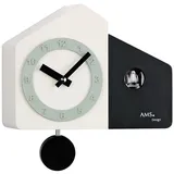Pendeluhr AMS 7397 Wanduhr Kuckucksuhr Quarz Pendel Holzgehäuse weiß und schwarz lackiert