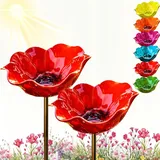 Blumen Gartenstecker VogelträNke, Bienentränke für Den Garten, Gartenstecker Metall, Erwecken Sie Ihren Garten Zum Leben, Ldeal für Beete & Wege (2pcs*Rot,Metallic)