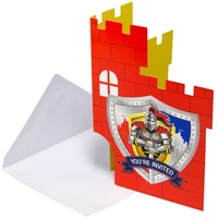 Folat Einladungskarten 8 Ritter Einladungskarten, Partydeko für Deine Ritter-Mottoparty zum Geburtstag! rot