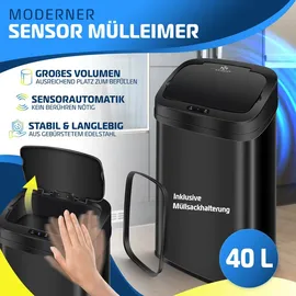 Kesser KESSER® Sensor Mülleimer Küche Automatik mit Bewegungssensor Abfalleimer | Soft-Close-Deckel Müllbehälter mit Touch-Bedienfeld & Sensor LCD-Display Edelstahl inkl. Müllsackhalter