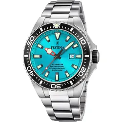 Taucheruhr FESTINA "Diver Collection", silber (silberfarben, hellblau), Armbanduhren, Armbanduhr, Herrenuhr, Taucheruhr, Silikonarmband, Datum