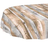ANRO Tischdecke oval abwaschbar ohne Einfassung – PVC-Wachstuch Holzoptik Braun Grau – schmutzabweisend & strapazierfähig – für drinnen & draußen 160 x 140 cm (Oval)