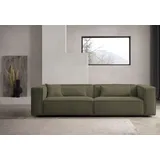 LeGer Home by Lena Gercke 3-Sitzer "PIARA, Couch mit Kedernaht, Sofa in Cord, Leinenoptik o. Strukturstoff", grün (khaki), B:275cm H:66cm T:101cm, 100% Polyester, LEGER HOME BY LENA GERCKE, Sofas, schwarze Füße, bequemer Sitzkomfort