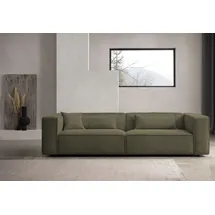 LeGer Home by Lena Gercke 3-Sitzer "PIARA, Couch mit Kedernaht, Sofa in Cord, Leinenoptik o. Strukturstoff", grün (khaki), B:275cm H:66cm T:101cm, 100% Polyester, LEGER HOME BY LENA GERCKE, Sofas, schwarze Füße, bequemer Sitzkomfort