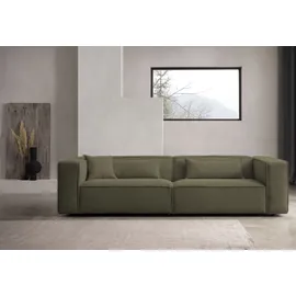 LeGer Home by Lena Gercke 3-Sitzer "PIARA, Couch mit Kedernaht, Sofa in Cord, Leinenoptik o. Strukturstoff", grün (khaki), B:275cm H:66cm T:101cm, 100% Polyester, LEGER HOME BY LENA GERCKE, Sofas, schwarze Füße, bequemer Sitzkomfort