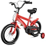 14 Zoll Kinderfahrrad mit Stützrädern Fahrrad,Jungen Mädchen Kinder Fahrrad für ab 3-6 Jahre Fahrräder Kinderrad Ausbildungsfahrzeuge,56 cm auf 67 cm Höhe Einstellen (Rot)