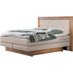 Boxspringbett HASENA "Texas", beige (beige, wildeiche natur), B:164cm L:206cm, Komplettbetten, Boxspringbett, Bettkästen, Massivholz-Umrandung, Tonnentaschen-Federkernmatratze
