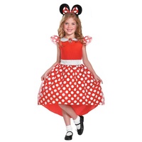 Smiffys Kostüm Disney's Minnie Maus Kleid für Mädchen, Süßes Mauskleid im Vintage-Polkadot-Look rot 98-104