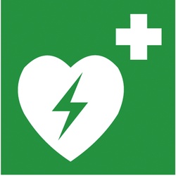 Rettungsschild als Symbol Defibrillator nach ISO 7010