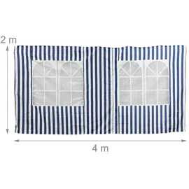 Relaxdays Pavillon, 3er Set, wasserdicht, Seitenwände mit Klettverschluss, Polyester, blau/weiß, 200 x 400 x 0.1 cm