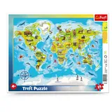Trefl Trefl, Puzzle, Puzzlespiel 25 Teile, Weltkarte mit Tieren, für Kinder ab 4 Jahren, 31340, Farbig