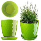 KADAX Blumentopf mit Untersetzer aus Kunststoff Ø25cm, Grün, Pflanzkübel für Innen- & Außenbereich, auch ideal für Badezimmer oder Toilette lebendige Farben bringen frische Akzente in Ihr Zuhause