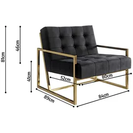 s-style möbel Loungesessel Mit Metall Füßen, Schwarz, Samtstoff