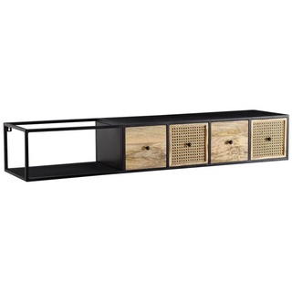 FineBuy Massive TV-Board Kommode 150cm hängend Mango Massivholz Wiener Geflecht Rattan TV Lowboard