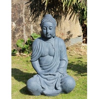 NEUSTEIN Buddhafigur XXXL Großer Buddha 100 cm Steinoptik Garten Deko Figur Skulptur Feng Shui sitzend Steinfigur-Optik grau