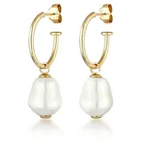 ELLI PREMIUM Paar Creolen Creolen Barock Süßwasserzuchtperlen 375 Gelbgold goldfarben