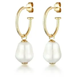 ELLI PREMIUM Paar Creolen Creolen Barock Süßwasserzuchtperlen 375 Gelbgold goldfarben