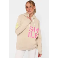 Zwillingsherz Hoodie, mit "Smile"-Aufdruck in Neonfarben und gestickte Smiley, beige