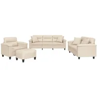 VidaXL 4-tlg. Sofagarnitur mit Kissen Beige Mikrofasergewebe