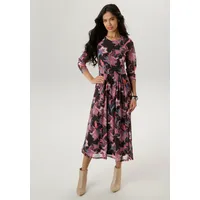 Aniston SELECTED Midikleid Floral Schwarz/Orange/Petrol 48