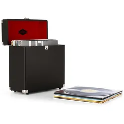 TTS6 Vinylbox Plattenkoffer Leder Nostalgie 30 LPs schwarz Schwarz