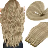 Easyouth Sew in Weft Extensions Echthaar Blond Haar Extensions Echthaar Tressen Highlight Mittelblond Golden Blonde Echthaar Tressen Zum Einnähen Haarverlängerungen für Volumen 40 cm 100g #P16/22
