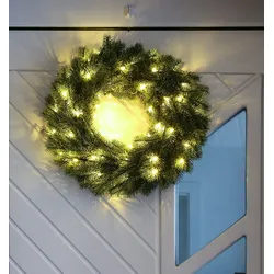LED Tannenkranz Türkranz Dekokranz Advent beleuchtet Timer Batterie Außen 40cm