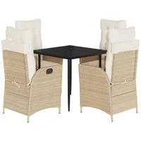 VidaXL 5-tlg. Garten-Essgruppe mit Kissen Beige Poly Rattan