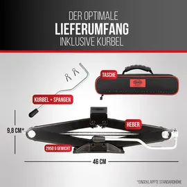 Heyner Scherenwagenheber Wagenheber mit Kurbel und Gummiauflage, 2t für SUV/PKW - mit Tasche