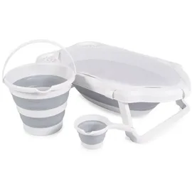 Cangaroo Badewannen-Set Hawaii 4-teilig faltbar Wasserablauf Ablagefächer Netz grau