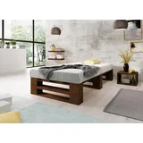 Lermowood Palettenbett M2 aus Holz 90 x 200 cm Palisander mit Lattenrost Holzbett 30cm Stabiles Seniorenbett Kinderbett Jugendbett Gästebett erhöhtes Einzelbett Bettgestell Futonbett Komforthöhe