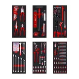 Original Einhell 6-Pads Werkzeugset für Werkstattwagen – 299 Teile inkl. Präzisions- & Spezialbits, Zangen, Schrauben, Steckschlüssel, Wasserwaage, Hammer & Maßband