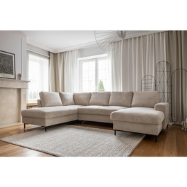 MID.YOU Wohnlandschaft Beige Textil, 8-Sitzer, Ottomane links, U-Form, 303x197 cm, Made in EU, Liegefunktion, Rücken echt, Wohnzimmer, Sofas & Couches, Wohnlandschaften, Wohnlandschaften in U-Form