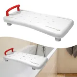 YRHome Badewannensitz 70x31cm Badewannenbrett zum sitzen Badewannensitz Senioren Erwachsene Einstellbar Wannenbrett zum Sitzen für Badewanne Duschbrett Sitzbrett bis 150kg mit Rot Griff