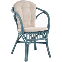 Klassischer Flecht-Sessel im skandinavischem Stil Natur-Rattan (Blau mit Kissen)
