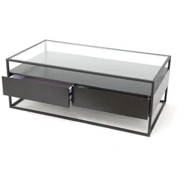 Concept GmbH Concept Bozen II Couchtisch Klarglas 2 Schubladen Metallgestell 110x60x42 cm