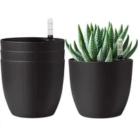 T4U 15cm Selbstwässernder Blumentopf mit Wasseranzeiger Schwarz 4er-Set, Selbstbewässerung