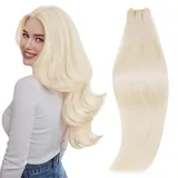 RUNATURE Echthaar Tressen Weaving Extensions Weiße Blond Extensions Tressen Echthaar 100g Haartressen Echthaar Zum Einnähen Doppelt Tressen Haarverlängerung Weaving 45cm 18 Zoll #800