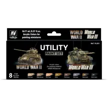 Vallejo 070201 Farb-Set, II & World War III Modellbauzubehör, verschieden, 17 ml (8er Pack), Camo Olivgrün (894)