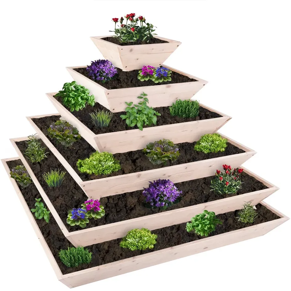 empasa Hochbeet Pyramide CLEO (115 x 90 x 115 cm) - aus Tannenholz Naturholz - Kräuter und Gemüse - Blumenkasten Balkonbeet Gartenbeet Kräuterbeet