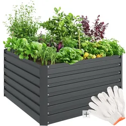 tectake® Hochbeet, aus verzinktem Stahl, stabil, sicher, witterungsbeständig, 100 x 100 x 56 cm