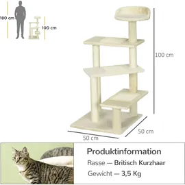 PawHut Kratzbaum mit Sisalsäulen, Katzenkratzbaum, Katzen Kletterbaum, Katzenbaum, Beige, 50 x 50 x 100 cm