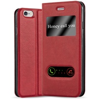 cadorabo Book mit View Doppelfenster Cover iPhone 6 Plus / 6S Plus mit Sichtfenster aus Kunst Leder Flip Klappbare Magnetische [Kartenfächern] Hülle für iPhone 6 Plus / 6S Plus Tasche in Rot