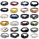 Stirnbänder für Frauen, Viccess 24 Stück Haarband für Damen Boho Druckmuster, Stoff, Dehnbare, Weiches Baumwolltuch, Haarband Sommer für Damen für Verschiedene Kleidungsstile zum Kombinieren