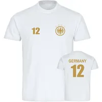 multifanshop Herren T-Shirt - Germany - Adler Retro Trikot 12 Gold - Druck gold metallic - Männer