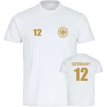 multifanshop Herren T-Shirt - Germany - Adler Retro Trikot 12 Gold - Druck gold metallic - Männer